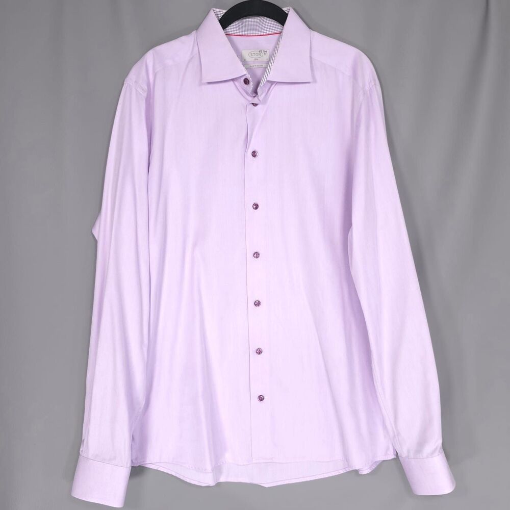 ETON SWEDEN Dress Shirt Slim 17 - 43 Made To Measure Purple Herringbone ESTONIA